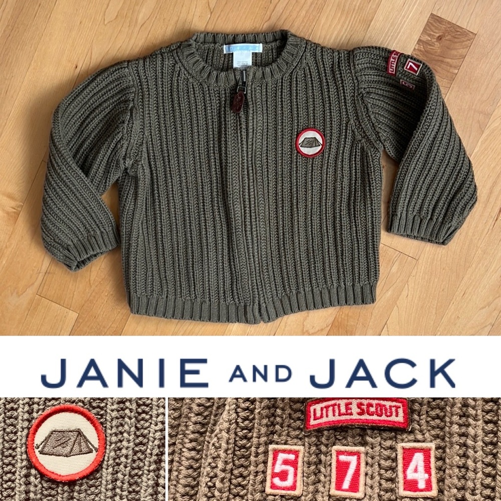 🏕️VTG Little Scout Knit Cardigan | Zip Up Cable Knit Sweater | Olive Green | 2T